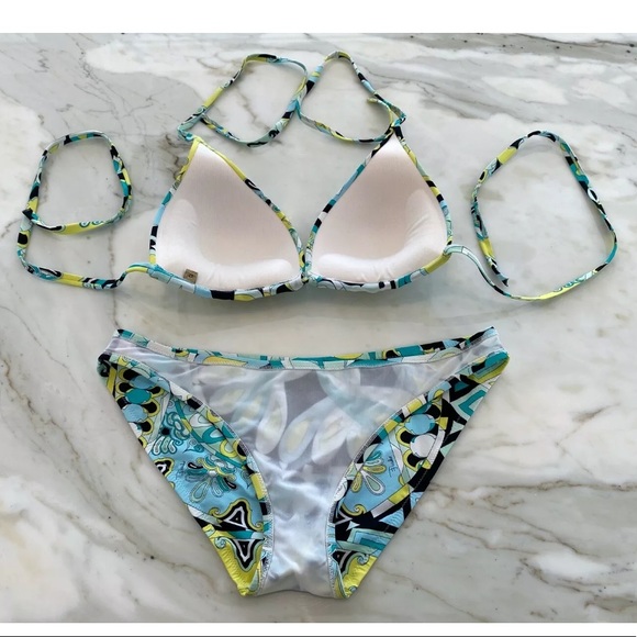 EMILIO PUCCI GREEN BLUE BLACK MULTI BIKINI SIZE IT 42 / US 8 - Picture 9 of 13